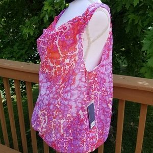 Jennifer Lopez pink floral summer sleeveless top L